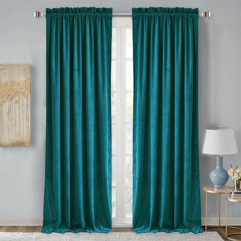 StangH Teal Velvet Curtains 84 inch for Living Room - Blackout Thermal Insulated Curtains Heat & Chill Insulated Energy Efficient Panels for French Door, 52 x 84 inches, 2 Panels - Image 1